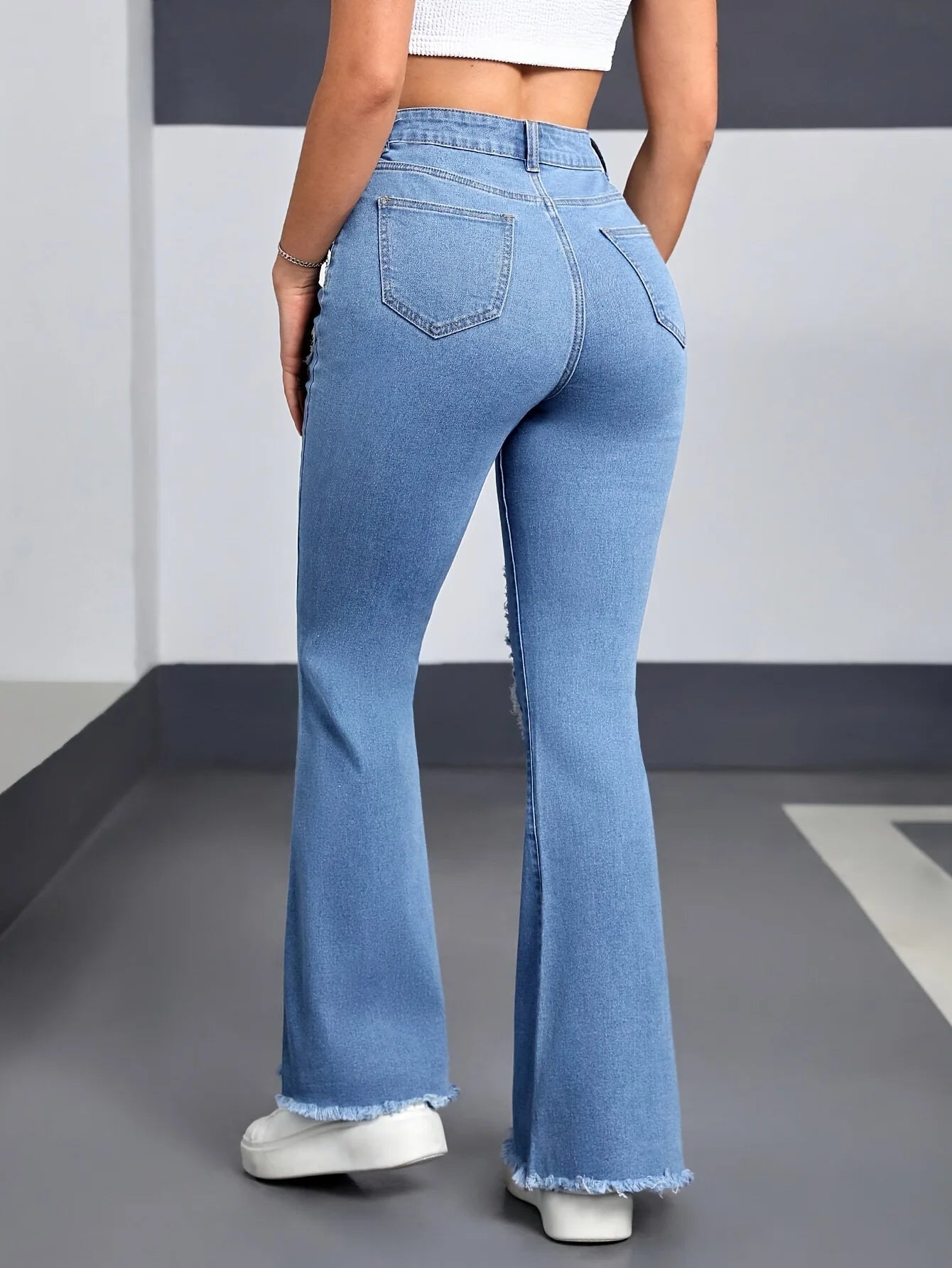 2026 Spring New Arrival Women's Pink Jeans, Blue Heart-Pattern Decorated Stretch Denim Trousers, Fashionable Flared Long Pants.