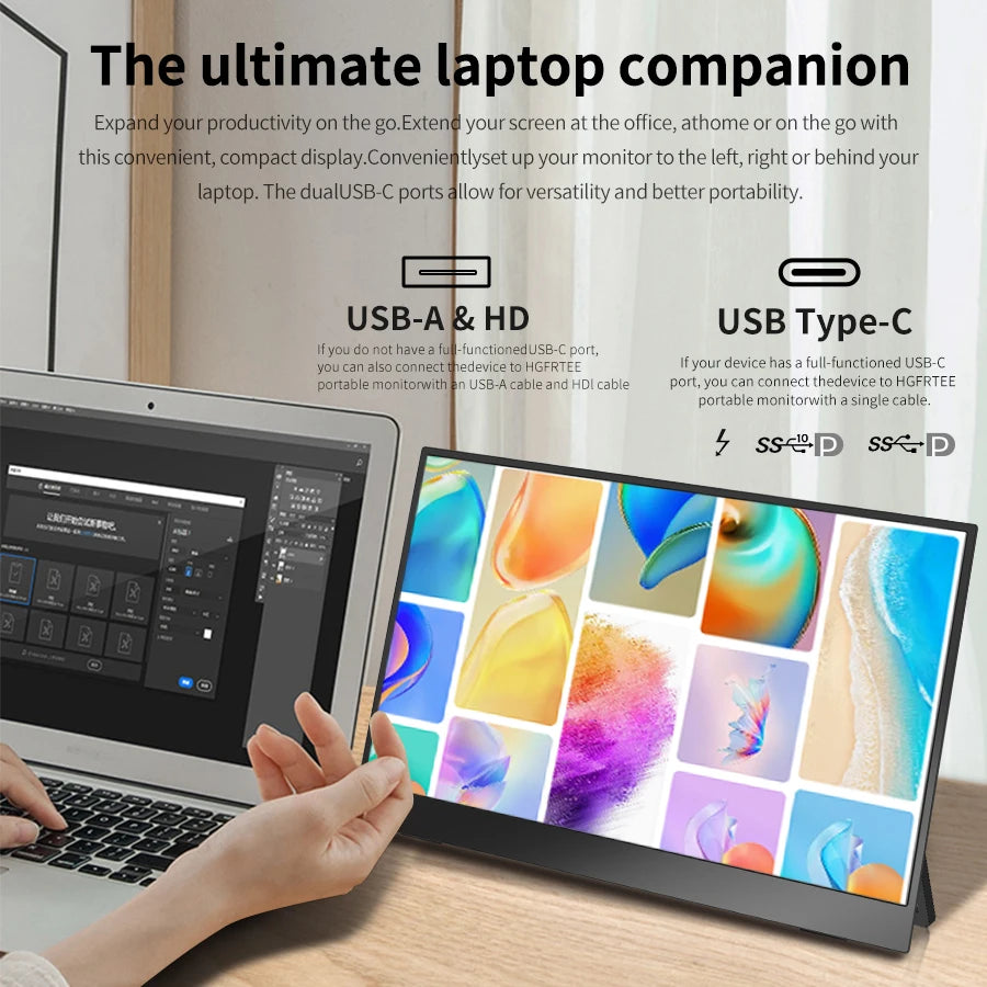 14" Full HD Portable Monitor 100%SRGB 16:10 for Suitable for laptop expansion dual screen solution for Enhanced Productivity