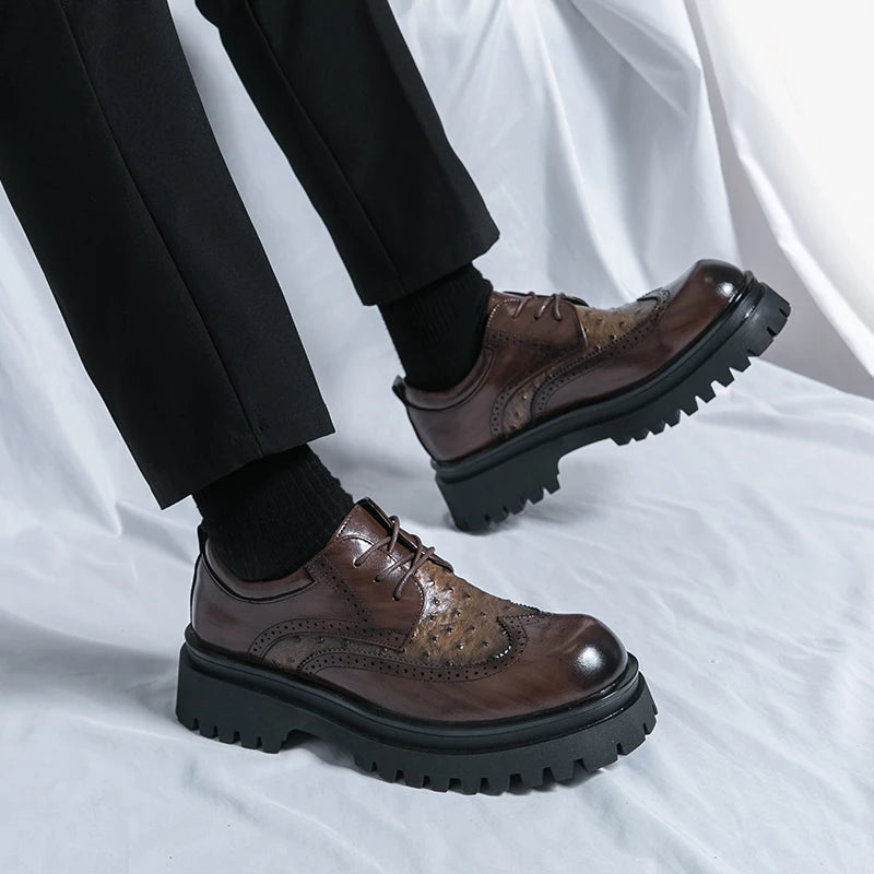Fashion Patent Leather Men's Formal Shoes Comfortable Platform Luxury Genuine Leather New Elegant Man Wedding Social Derby Shoes