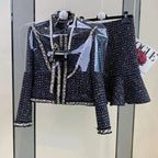 Women Tweed Jacquard Fragrant Suit Jacket Coat Top And Skirt Two Piece Set Elegant Chic Outfit Winter Workwear Party Clothing
