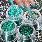 Holographic Glitter set 4 different shines Nail Sequins 10 grams each jar Holographic Cosmetic Festival Chunky Glitters Sequins