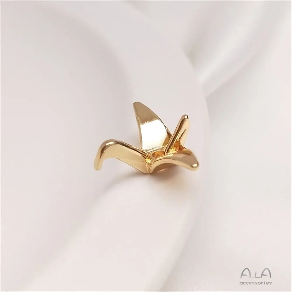 14K Gold Color Preservation Plated Real Gold Paper Crane Pendant Single-hole Pendant Handmade Diy Jewelry Earrings Charms