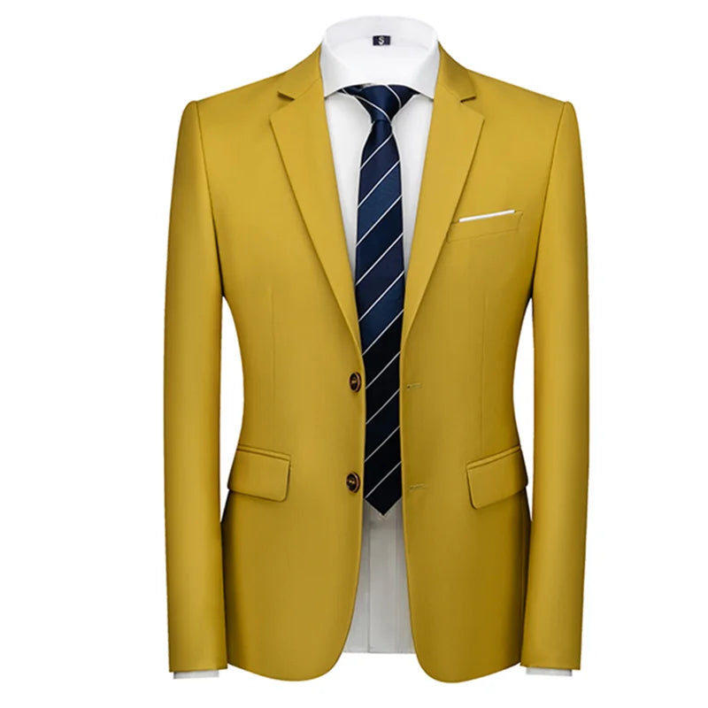New Men Pure Color Formal Business Social Office Suit Slim Fit Jacket Male Wedding Dance Party Tuxedo Dress Simple Blazers Homme