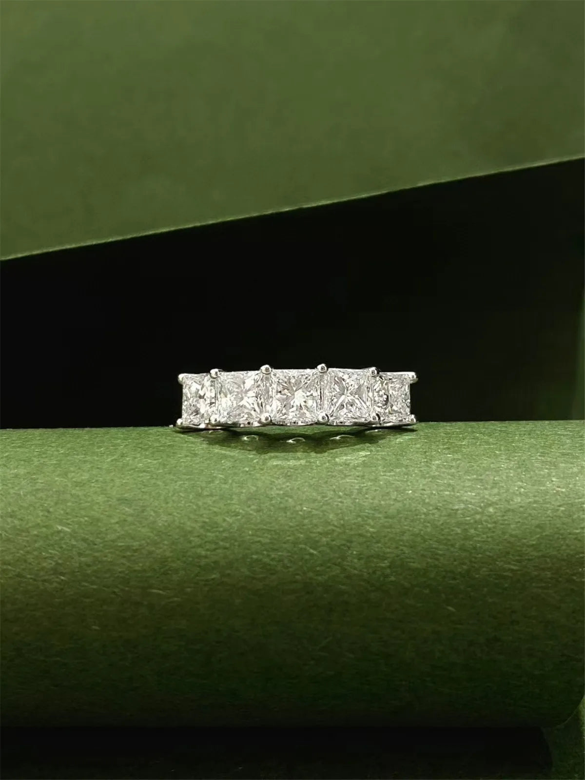 14K real gold laboratory grown diamond princess-shaped 5-stone row ring platinum engagement diamond ring fine jewelry