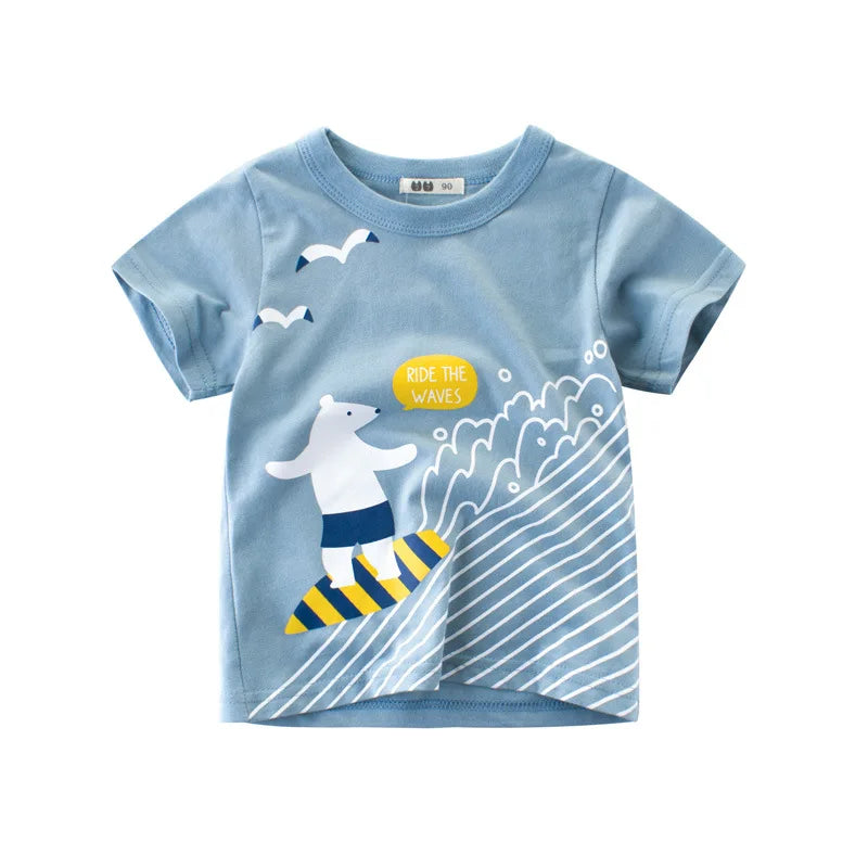 2-8T Toddler Kid Baby Boys Clothes Summer Cotton Top Infant Short Sleeve T Shirt Fashion Cute Tee Boys Tshrit Outfits