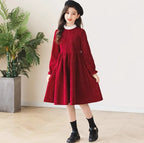 2026 winter spring Europe French Kids Baby girl clothes red long sleeve party princess Dress teenager new 4 8 9 10 14 12 year