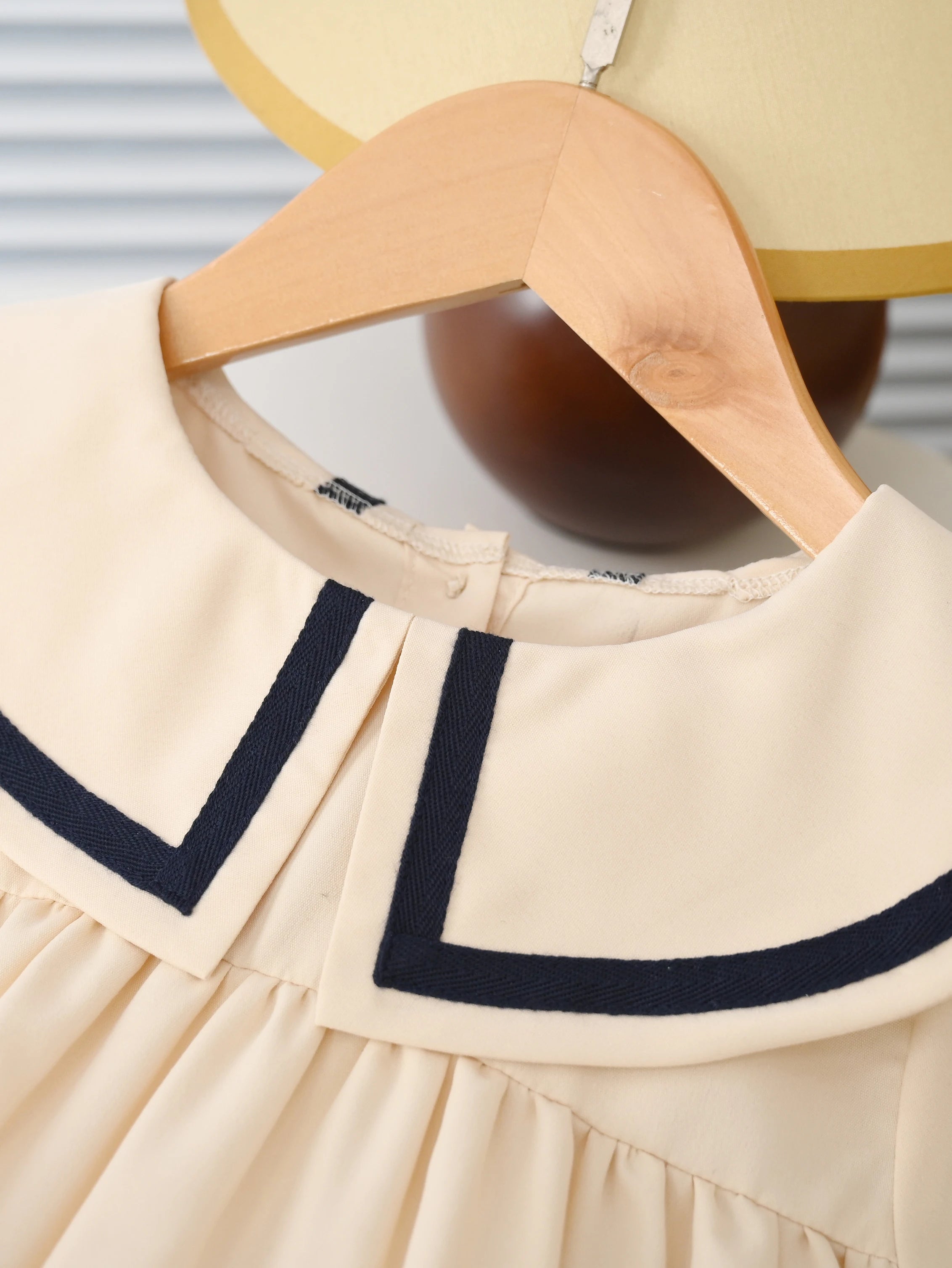 Summer Girl's Dress Solid Color Navy Collar Short-sleeved Fashion Casual Princess Dress Children Kids Clothing