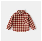 Spring Autumn Kids Plaid Long Sleeve Shirt Korean Style Boys Girls Loose Oversized Top Light Outerwear Casual Children Blouse
