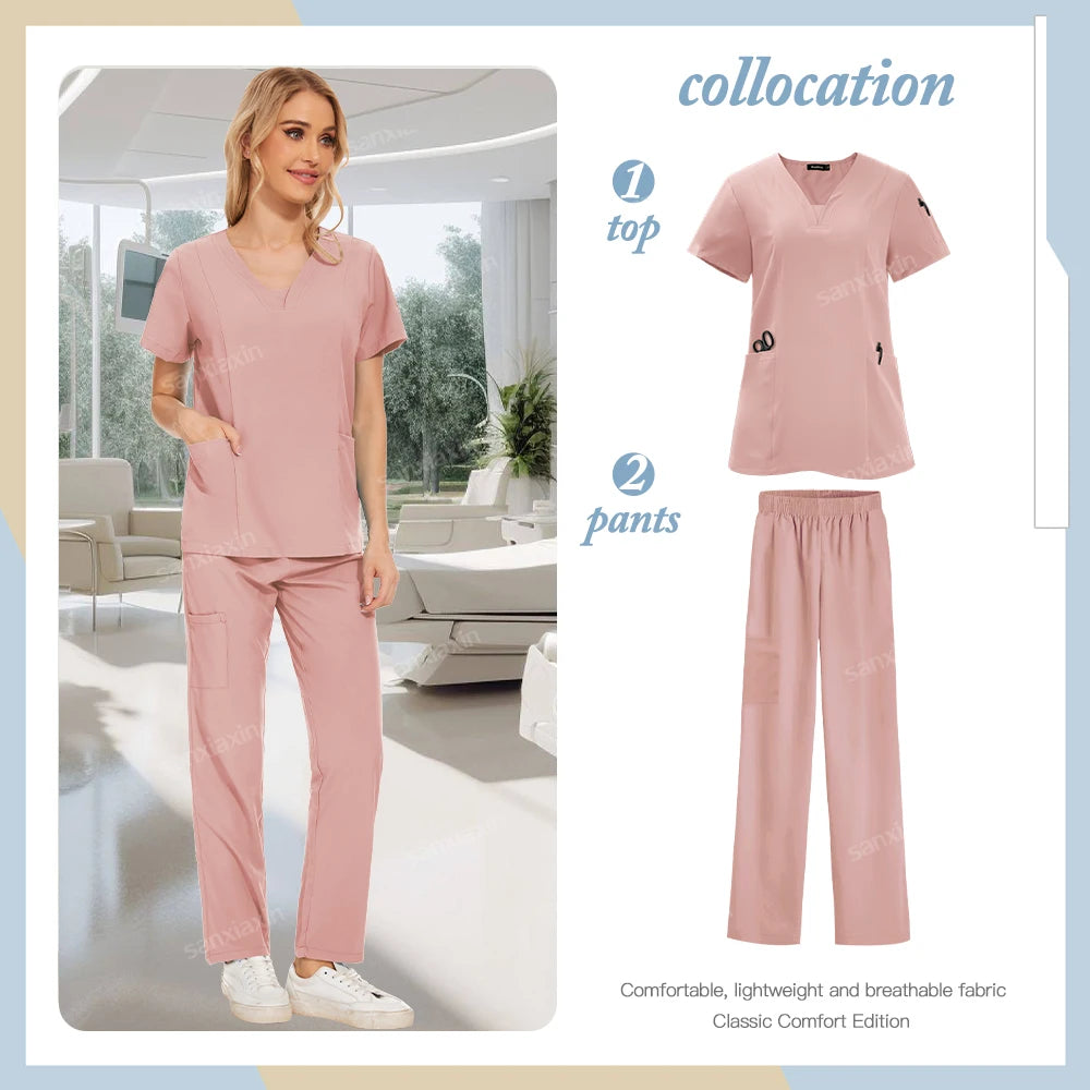 Hot sale nursing articles Women Scrubs Set Nurse Accessories Medical Uniform Soft Comfort Clinical Workwear Operating Work Suits