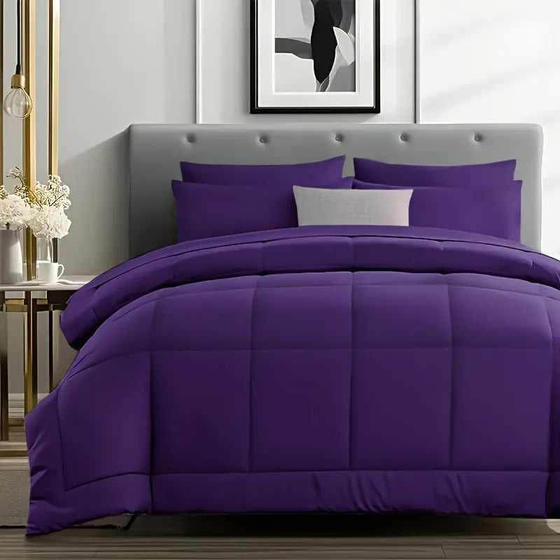 chadly 5/7pcs Quilts Luxurious Checkered Comforter, Soft Microfiber, Breathable, Easy Care for All Seasons, Bedding Set