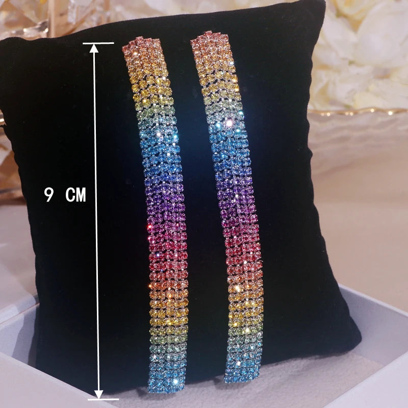 Fashion Geometric Square Crystal Earrings Ladies Exaggerated Long Earrings Wedding Jewelry Rhinestone Tassels Earrings for Women