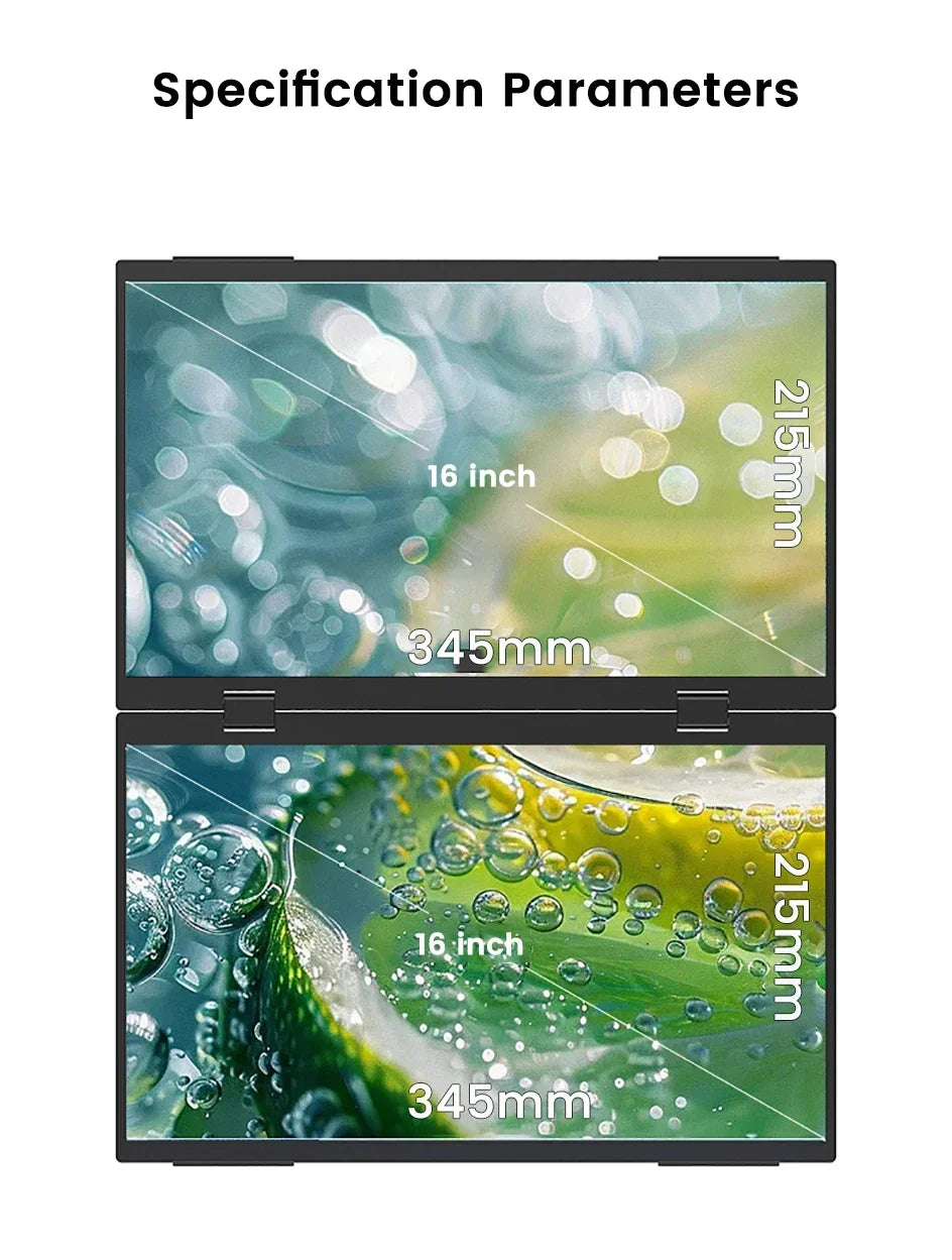 16 Inch 2.5K Dual Screen Portable Monitor 2560*1600P 16:10 100%sRGB With 360° Flip External Screen For PC Laptop Mac Phone PS4/5