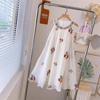 Summer New Arrival: Bohemian-Style Halter Neck Embroidered Dress Floral Embroidered Mesh Layered Sleeveless Dress for Girls Cute