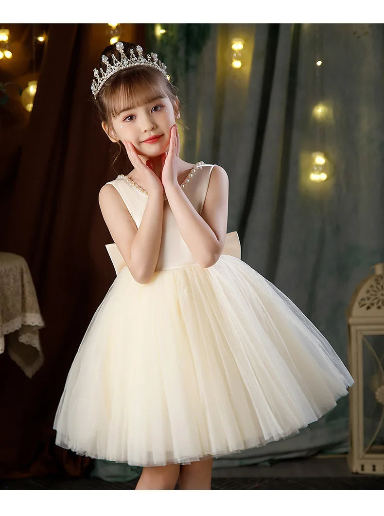 2-10 Years Girls Princess Dress Summer Tulle Big Bow Girls Wedding Dress Piano Performance Costume Host Costume New Kids Clothes