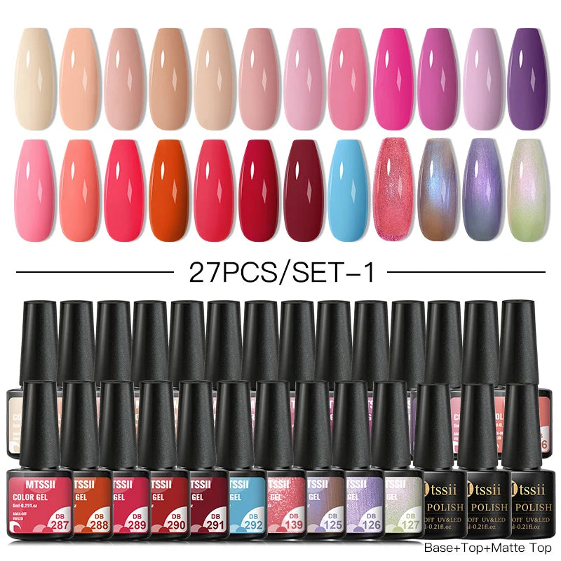 Mtssii 20/40/60Pcs Nail Gel Polish Set Kit Nude Pink Glitter Nail Art UV Gel Manicure Set Vernis Semi Permanent Base Top Coat
