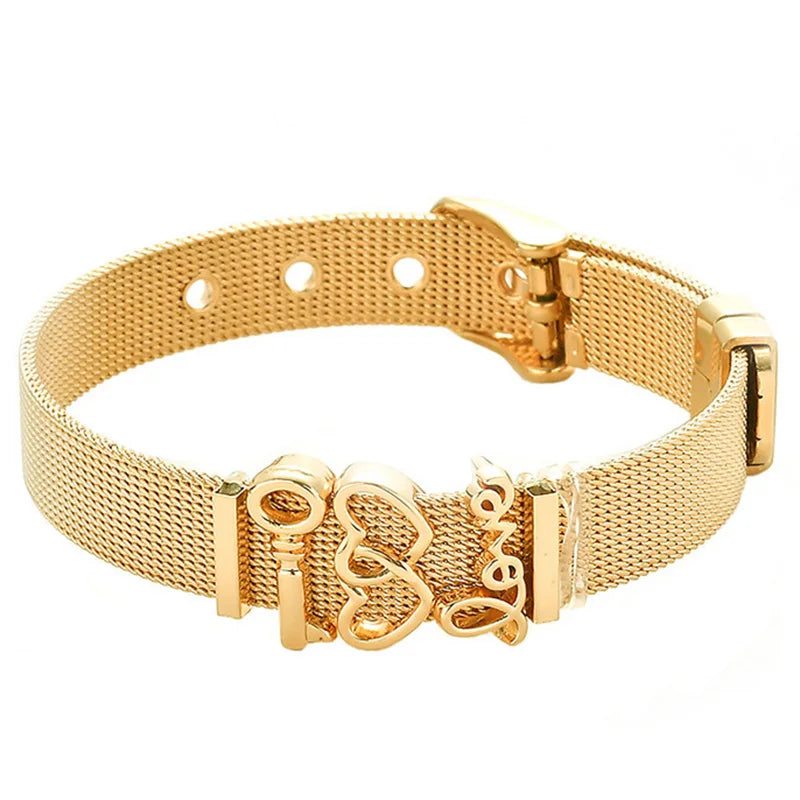 Fashion Stainless Steel For Woman Men Bracelet Mesh Bracelet Set Crystal Heart Anchor Charm Fine Bracelet Bangle Female Lover