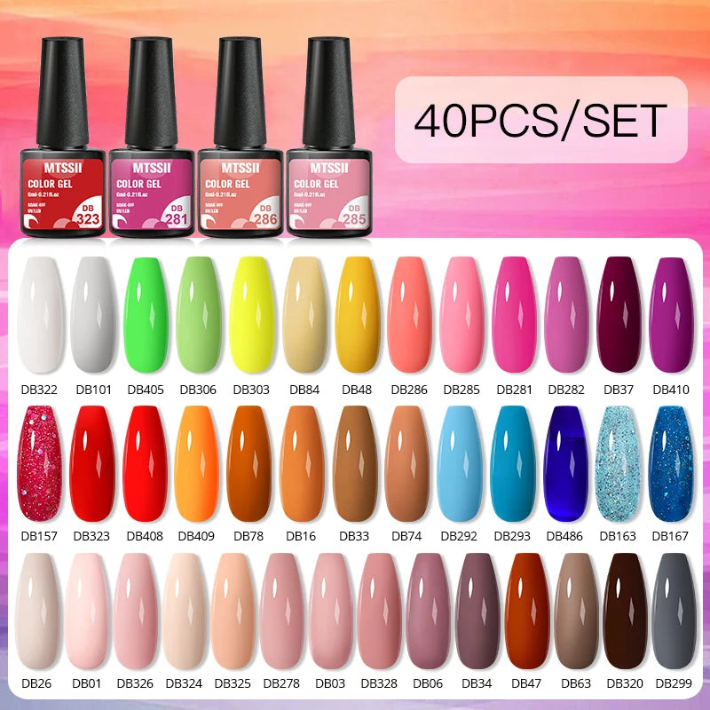 Mtssii 20/40/60Pcs Nail Gel Polish Set Kit Nude Pink Glitter Nail Art UV Gel Manicure Set Vernis Semi Permanent Base Top Coat