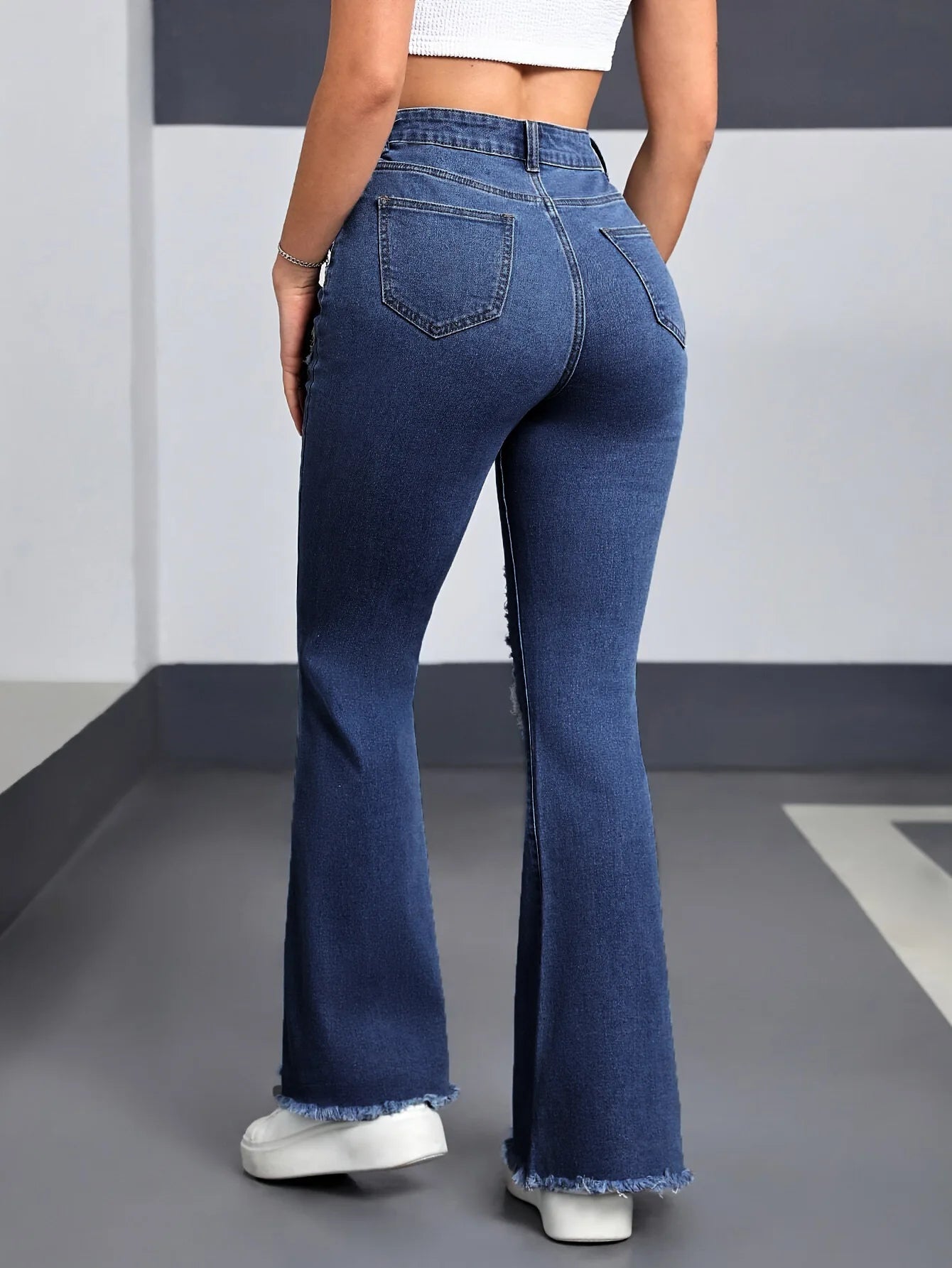 2026 Spring New Arrival Women's Pink Jeans, Blue Heart-Pattern Decorated Stretch Denim Trousers, Fashionable Flared Long Pants.