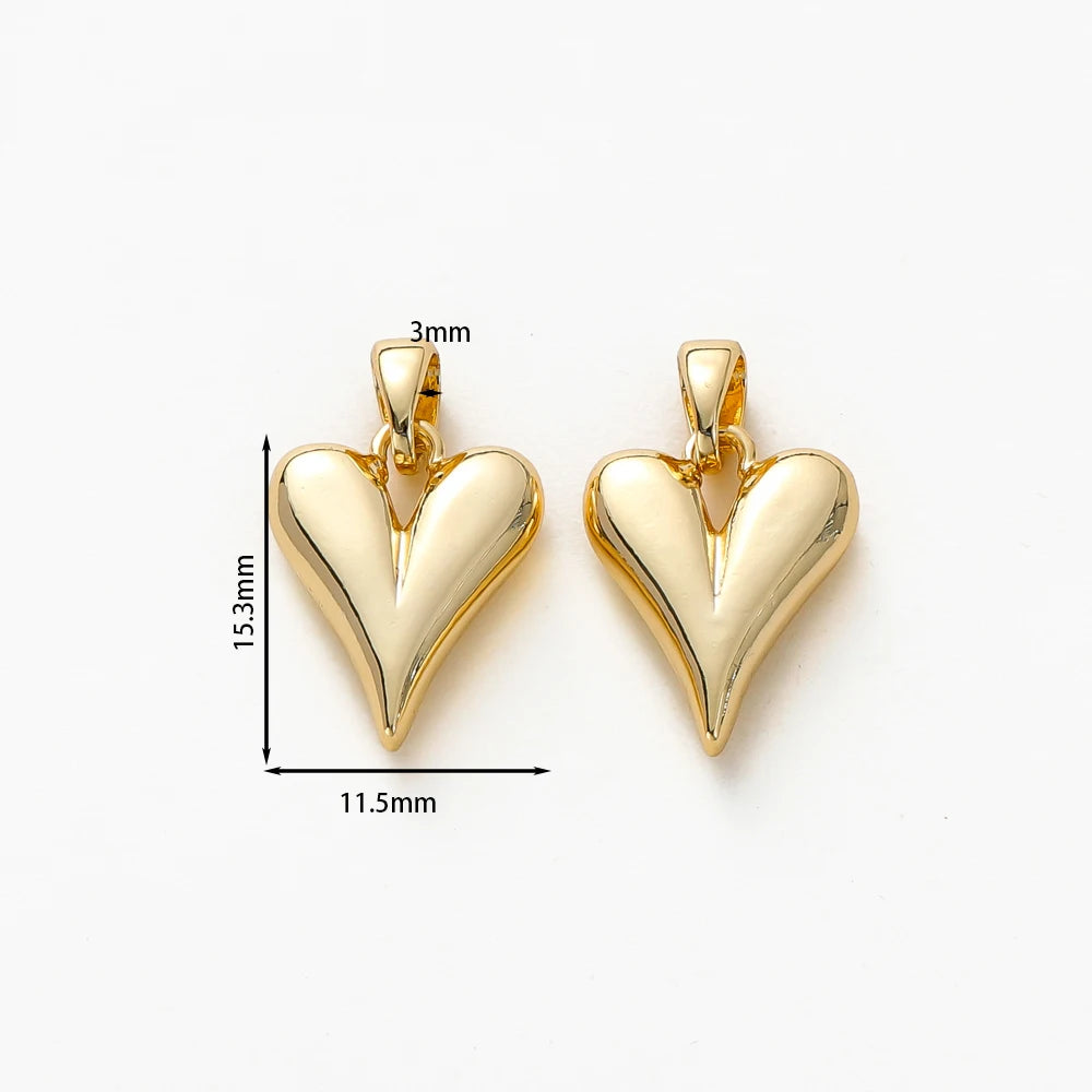 4pcs/lot 14K 18K Gold Plated Heart Charm with Jump Ring Necklace Making Supplies Solid Love Pendant For DIY Jewelry Accessories