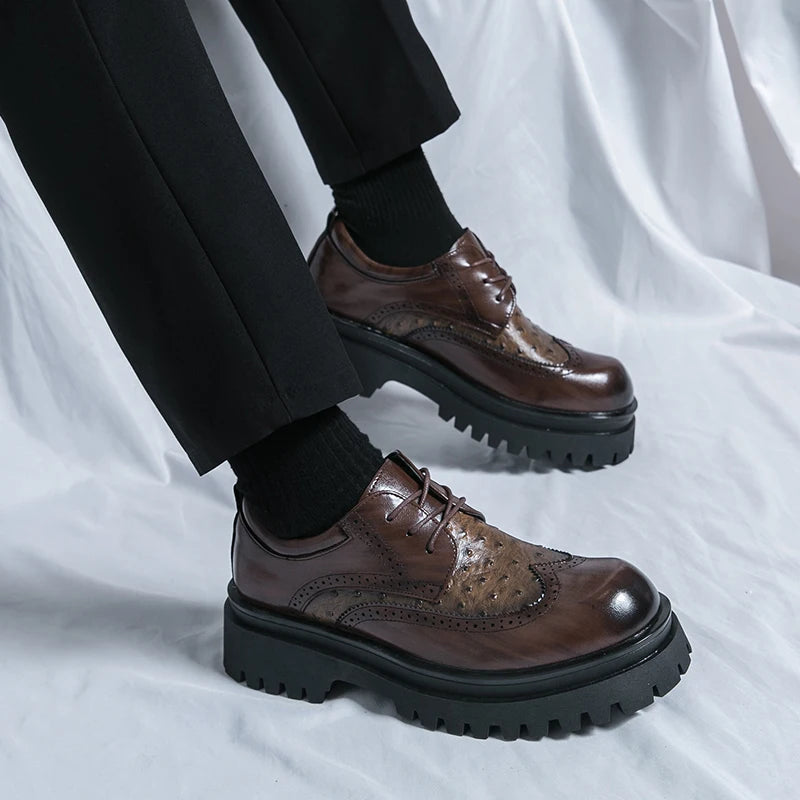 Fashion Patent Leather Men's Formal Shoes Comfortable Platform Luxury Genuine Leather New Elegant Man Wedding Social Derby Shoes