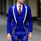Royal Blue Wedding Tuxedos Men Suit Peak Lapel Terno Masculino Slim Fit Groom Prom Man Blazer Custom 3 Pieces Jacket Pant Vest