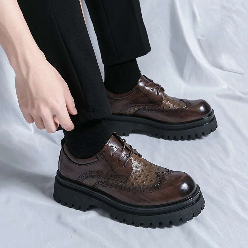 Fashion Patent Leather Men's Formal Shoes Comfortable Platform Luxury Genuine Leather New Elegant Man Wedding Social Derby Shoes