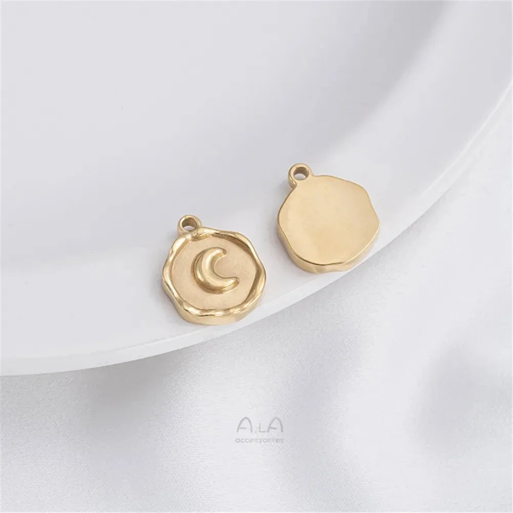 Titanium Steel Vacuum Plated 14K Real Gold Stars Moon Sun Circular Plate Charms Pendant DIY Jewelry Pendant