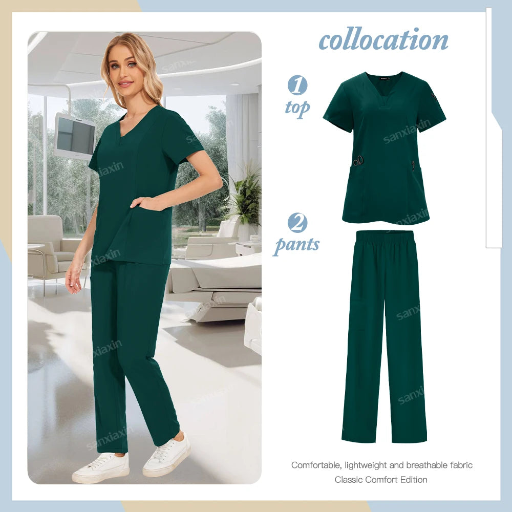 Hot sale nursing articles Women Scrubs Set Nurse Accessories Medical Uniform Soft Comfort Clinical Workwear Operating Work Suits