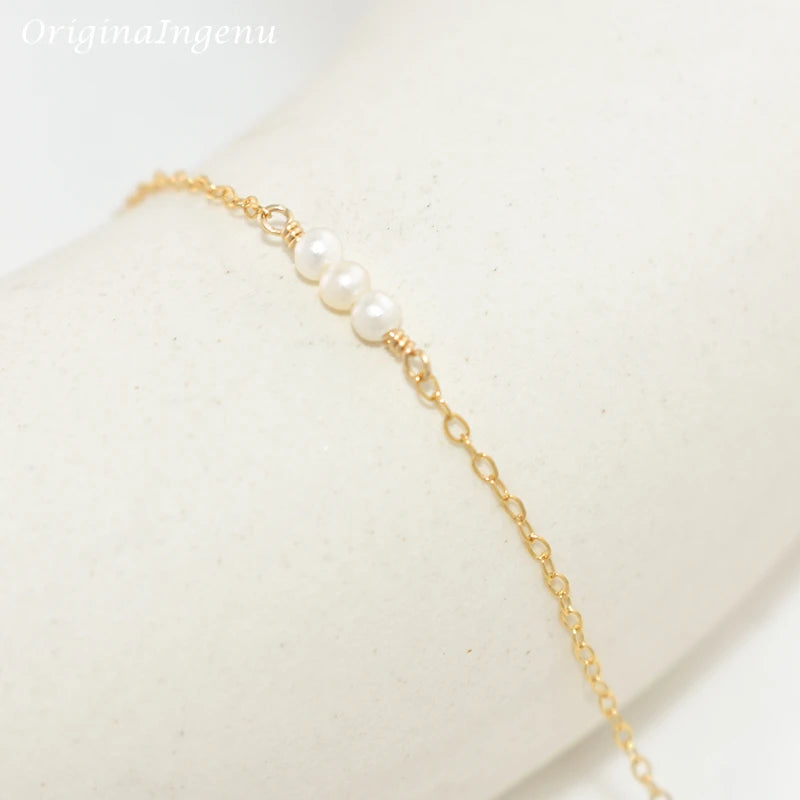14K Gold Filled Bracelet Naturel Pearl Bracelet Minimalist Jewelry Handmade Boho Bracelet for Women Tarnish Resistant Jewelry