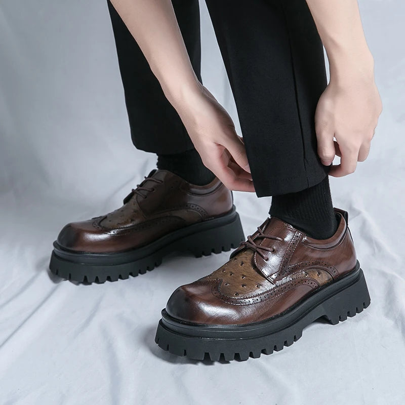 Fashion Patent Leather Men's Formal Shoes Comfortable Platform Luxury Genuine Leather New Elegant Man Wedding Social Derby Shoes