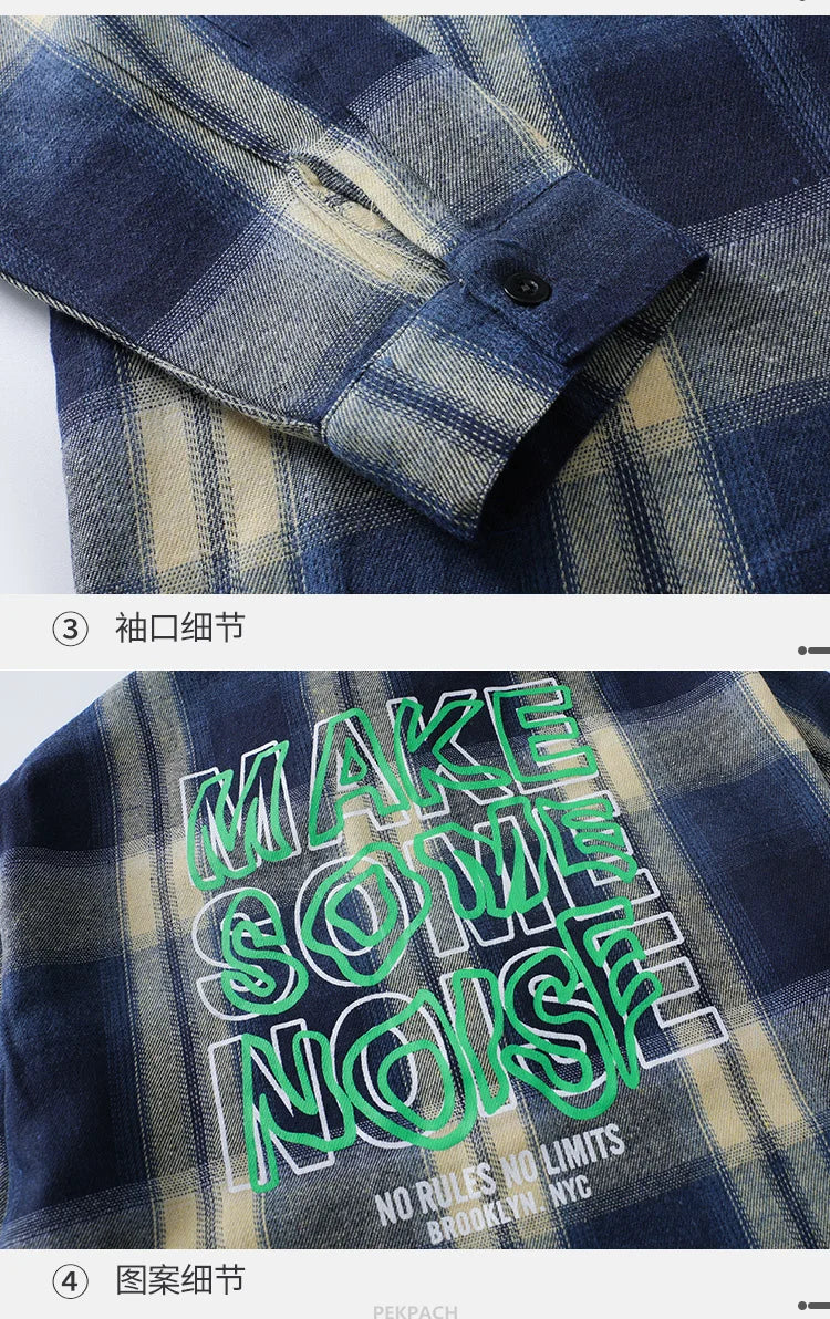 Children New Fashion Blue Plaid Shirt for Boy Casual Blouse Kids Cotton Top Spring Long Sleeve Baby Boy Clothes Outfit Age 5-14Y
