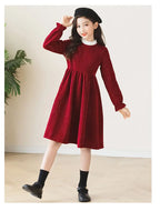 2026 winter spring Europe French Kids Baby girl clothes red long sleeve party princess Dress teenager new 4 8 9 10 14 12 year