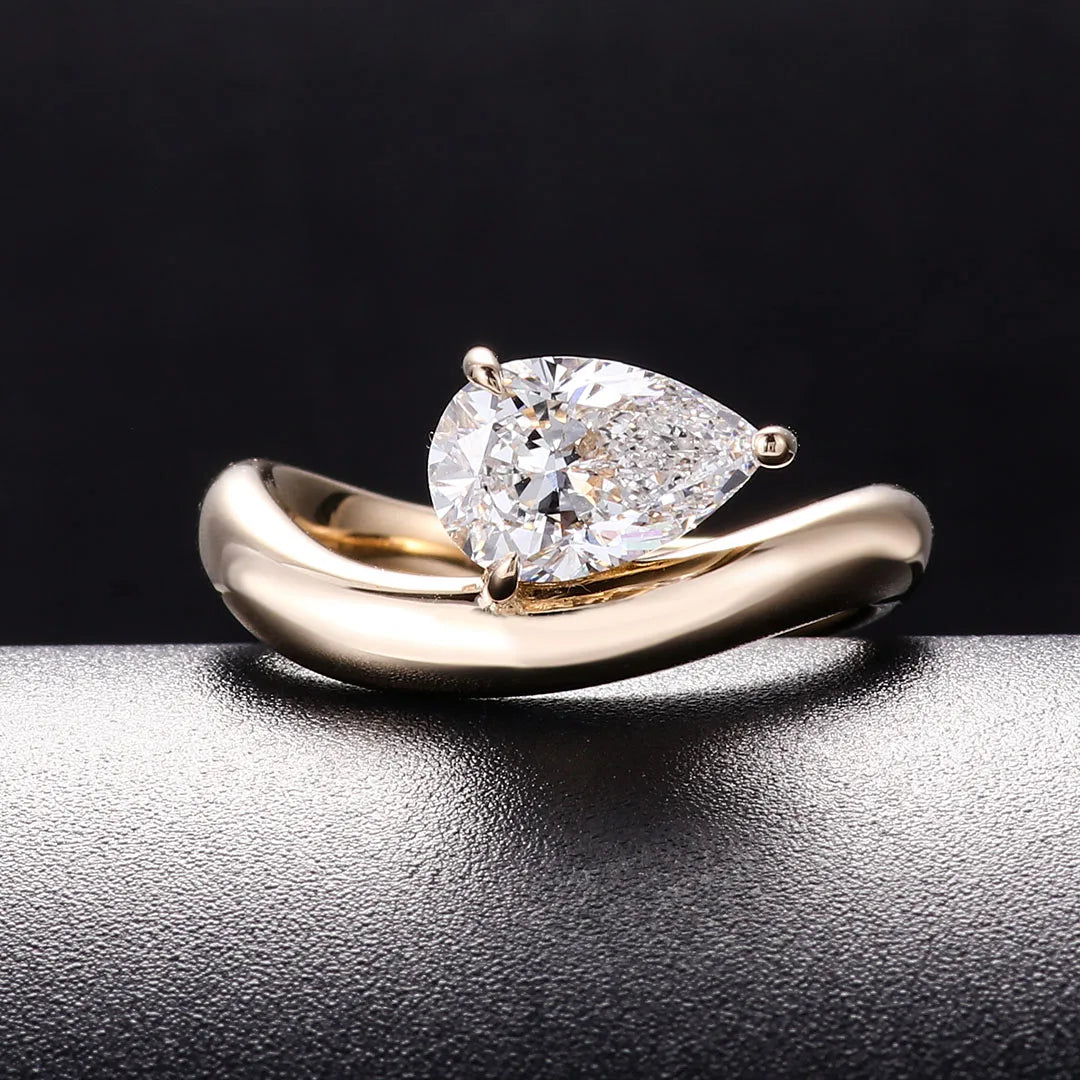 Provence 14K 18K yellow gold 1 carat E color VS1 Pear lab grown diamond ring for women wedding band Customized Engagement Rings