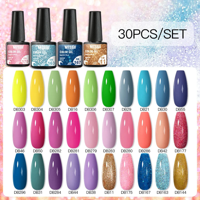 Mtssii 20/40/60Pcs Nail Gel Polish Set Kit Nude Pink Glitter Nail Art UV Gel Manicure Set Vernis Semi Permanent Base Top Coat