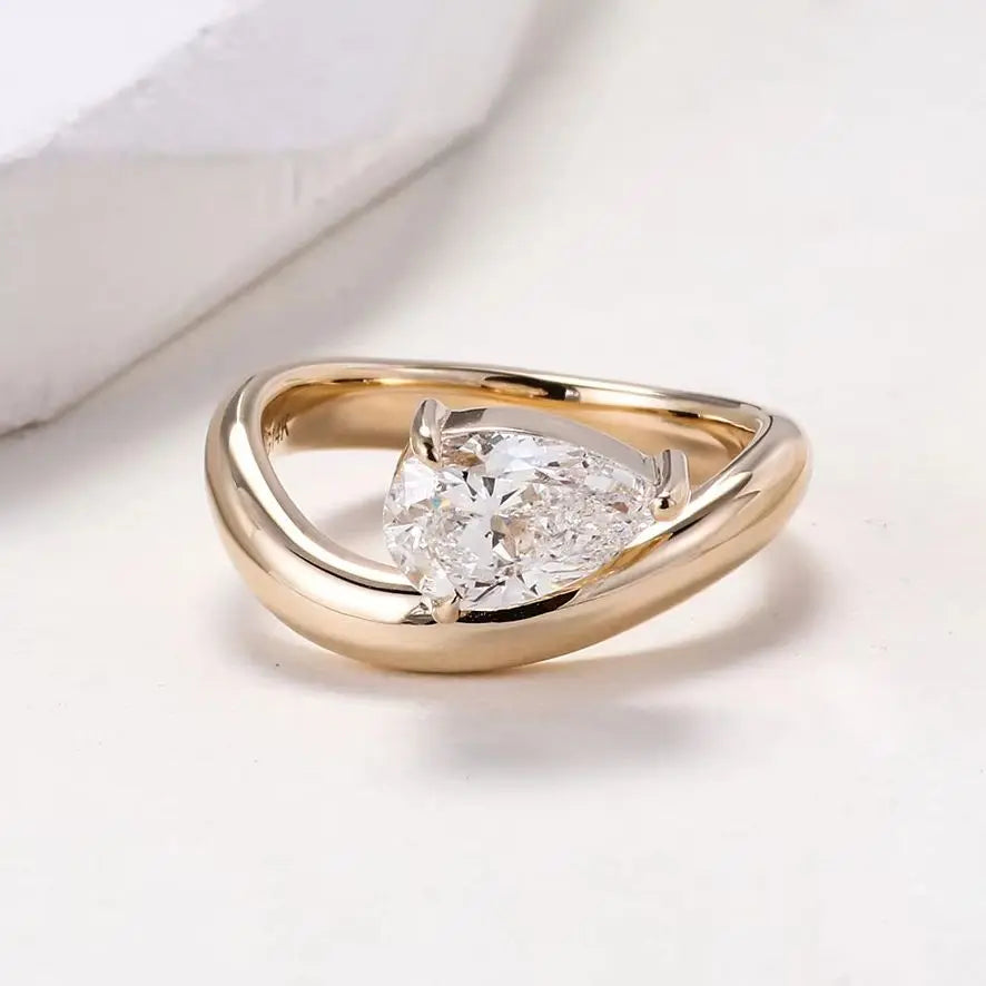 Provence 14K 18K yellow gold 1 carat E color VS1 Pear lab grown diamond ring for women wedding band Customized Engagement Rings