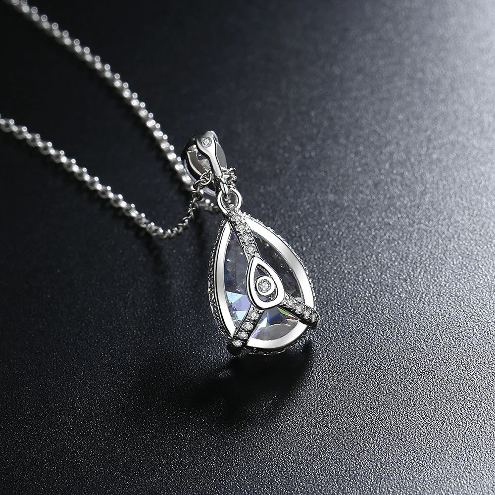Wholesale14K White Gold 2 Carat Pear Teardrop Cut D Color Moissanite Diamond Necklace With Certificate Fine Jewelry