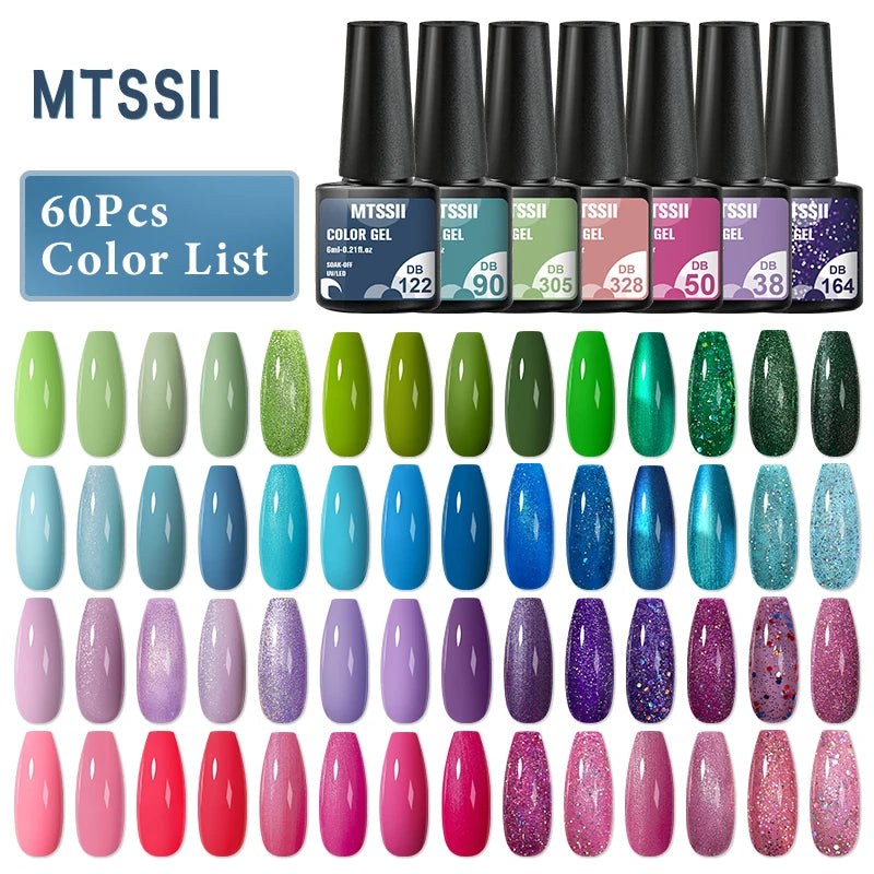Mtssii 20/40/60Pcs Nail Gel Polish Set Kit Nude Pink Glitter Nail Art UV Gel Manicure Set Vernis Semi Permanent Base Top Coat