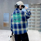 Children New Fashion Blue Plaid Shirt for Boy Casual Blouse Kids Cotton Top Spring Long Sleeve Baby Boy Clothes Outfit Age 5-14Y