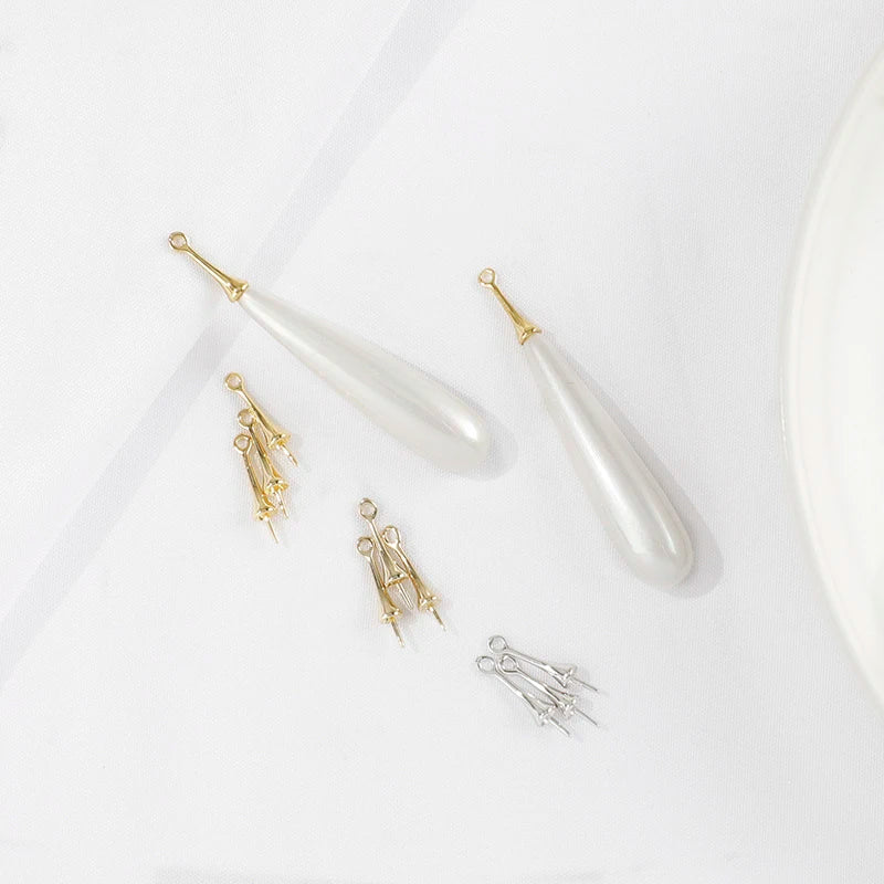 Gold Plated Brass Long Eye Pin Peg Bail with 6mm Bead Cap and Peg Pendant Bail,For Half Drilled Pearls,Earring Jewelry Making