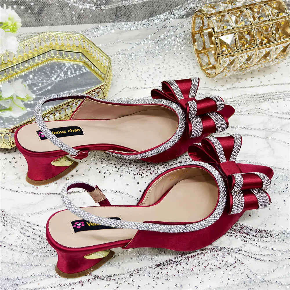 New Arrival Elegant African Party High-heeled Shoes Chain Decoration Trendy Women's Sandals Nigerian Women Wedding Pumps