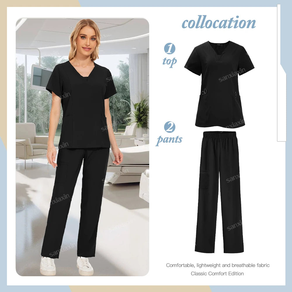 Hot sale nursing articles Women Scrubs Set Nurse Accessories Medical Uniform Soft Comfort Clinical Workwear Operating Work Suits