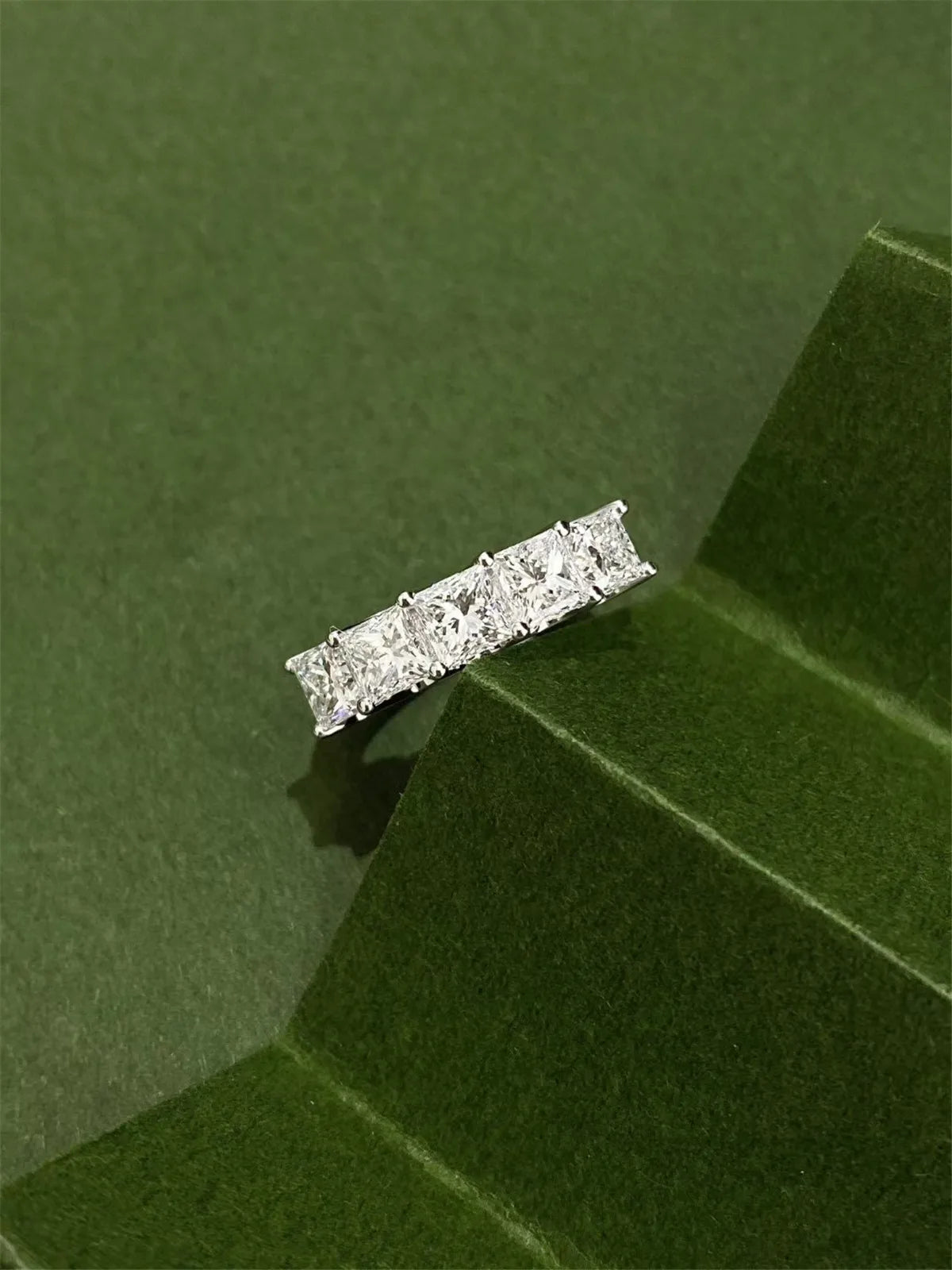 14K real gold laboratory grown diamond princess-shaped 5-stone row ring platinum engagement diamond ring fine jewelry