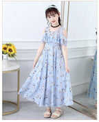 2025 fashion new Summer Teenager Girl Princess Kids Dresses Sleeveless Floral Vestidos Clothes mesh costume 6 8 9 10 12 14 Year