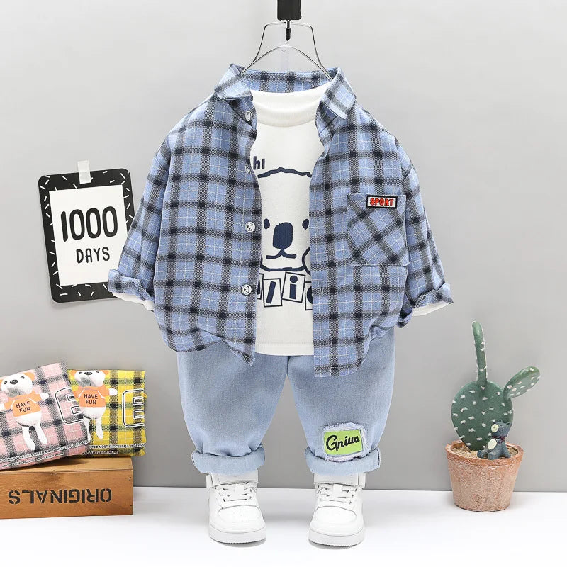 Baby Boy Clothes 0-5 Years Old Spring And Autumn Cotton Suit Boy Letter Plaid Hooded Shirt + Pants Baby Boy Two-Piece Suit
