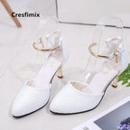 elegant fashion sweet white pu leather stiletto heel shoes for office career women casual street comfort spring summer pump ba38