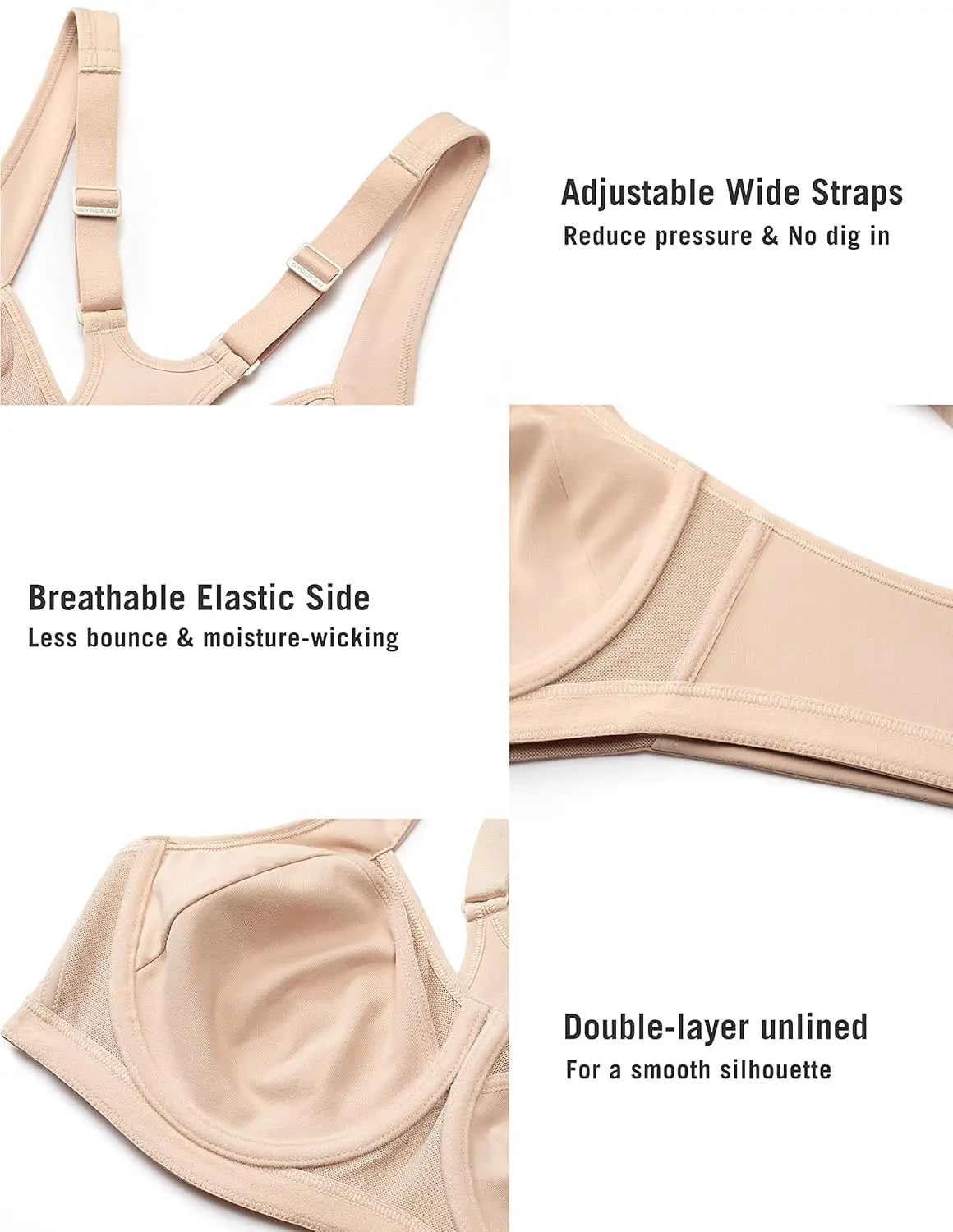 High Impact Sports Bras for Women High Support Unlined Underwire Racerback No Uniboob Workout Bra