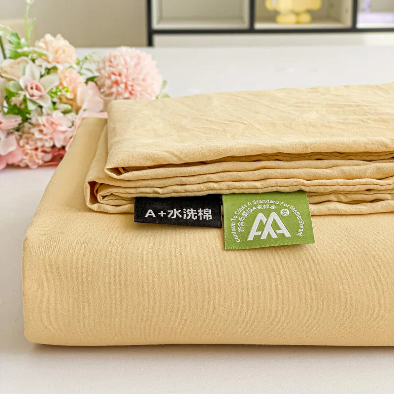 Washed Cotton Bed Flat Sheet for Double Bed Plain Solid Color Top Sheets Single/Queen/King Flat Bedsheets Home Bed Linen Sheets