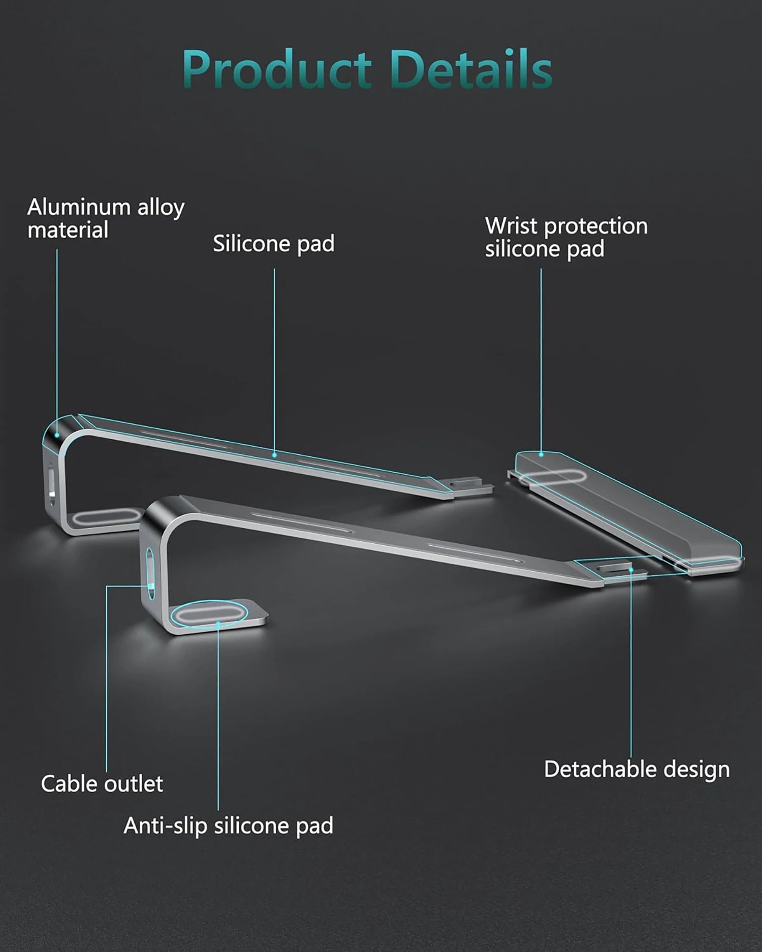 Ergonomic Laptop Stand Aluminum Alloy Laptop Stand Aluminum Portable Laptop Stand for Base with Wrist Pad