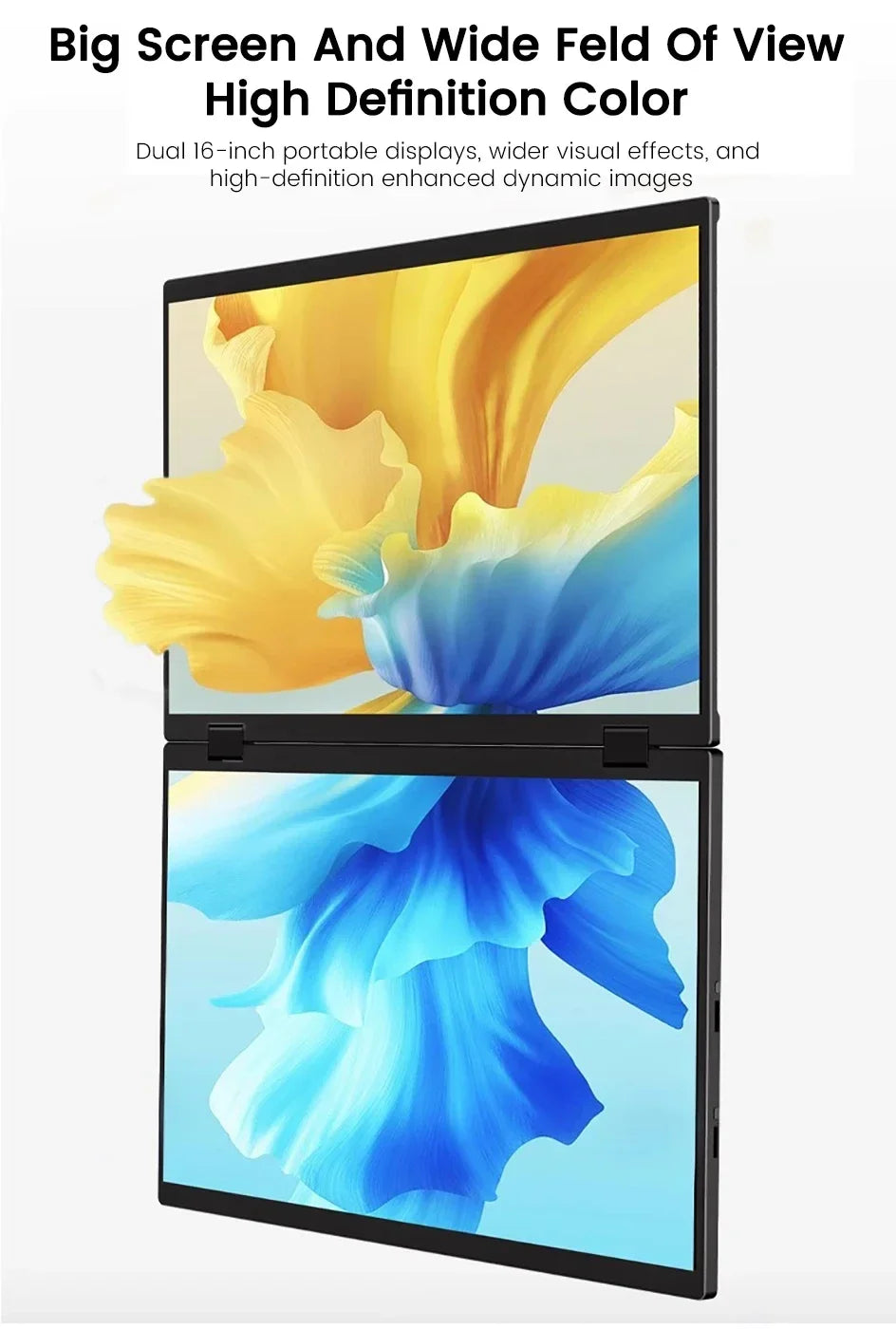 16 Inch 2.5K Dual Screen Portable Monitor 2560*1600P 16:10 100%sRGB With 360° Flip External Screen For PC Laptop Mac Phone PS4/5