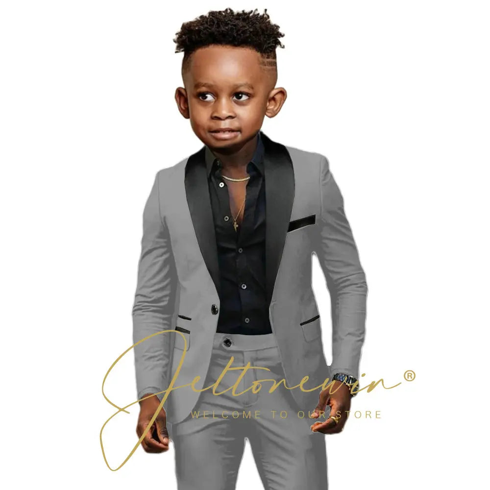 White Boys Suits 2 Pieces Wedding Formal Party Tuxedo Child Shawl Lapel Kids Dress Jacket Pants Slim Fit Blazer Sets